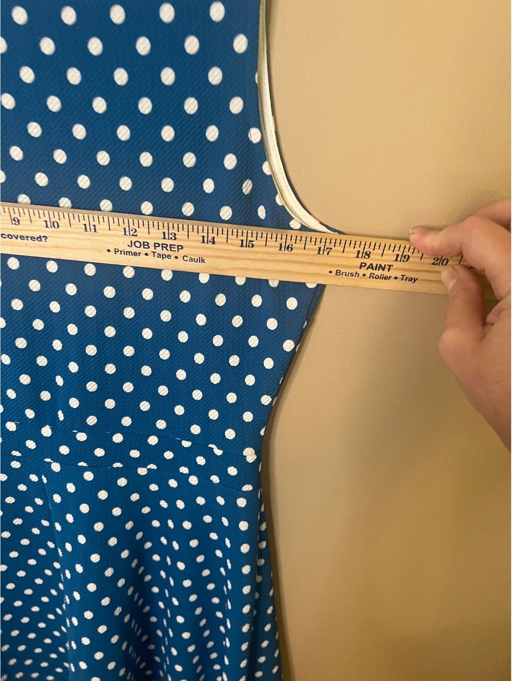 Gilli Polka Dot Blue White Fit & Flare Skater Dress Size Large Stretch - Picture 6 of 7